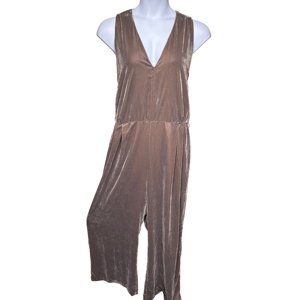 NWT GAP Womens Taupe Metallic Velvet Wide Leg Sleeveless Jumpsuit XXL Retro Glam
